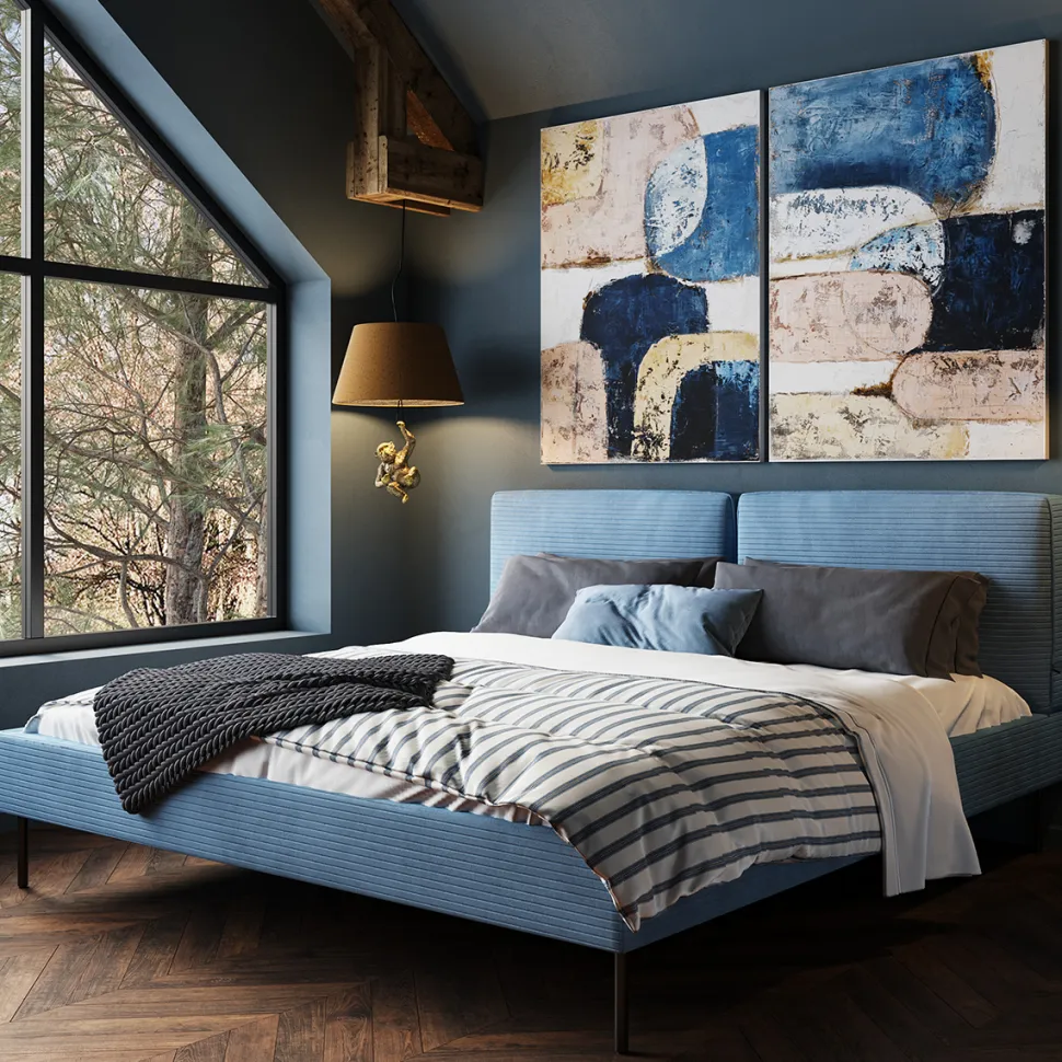KARE Design Bed East Side Cord Blue 160x200cm Store