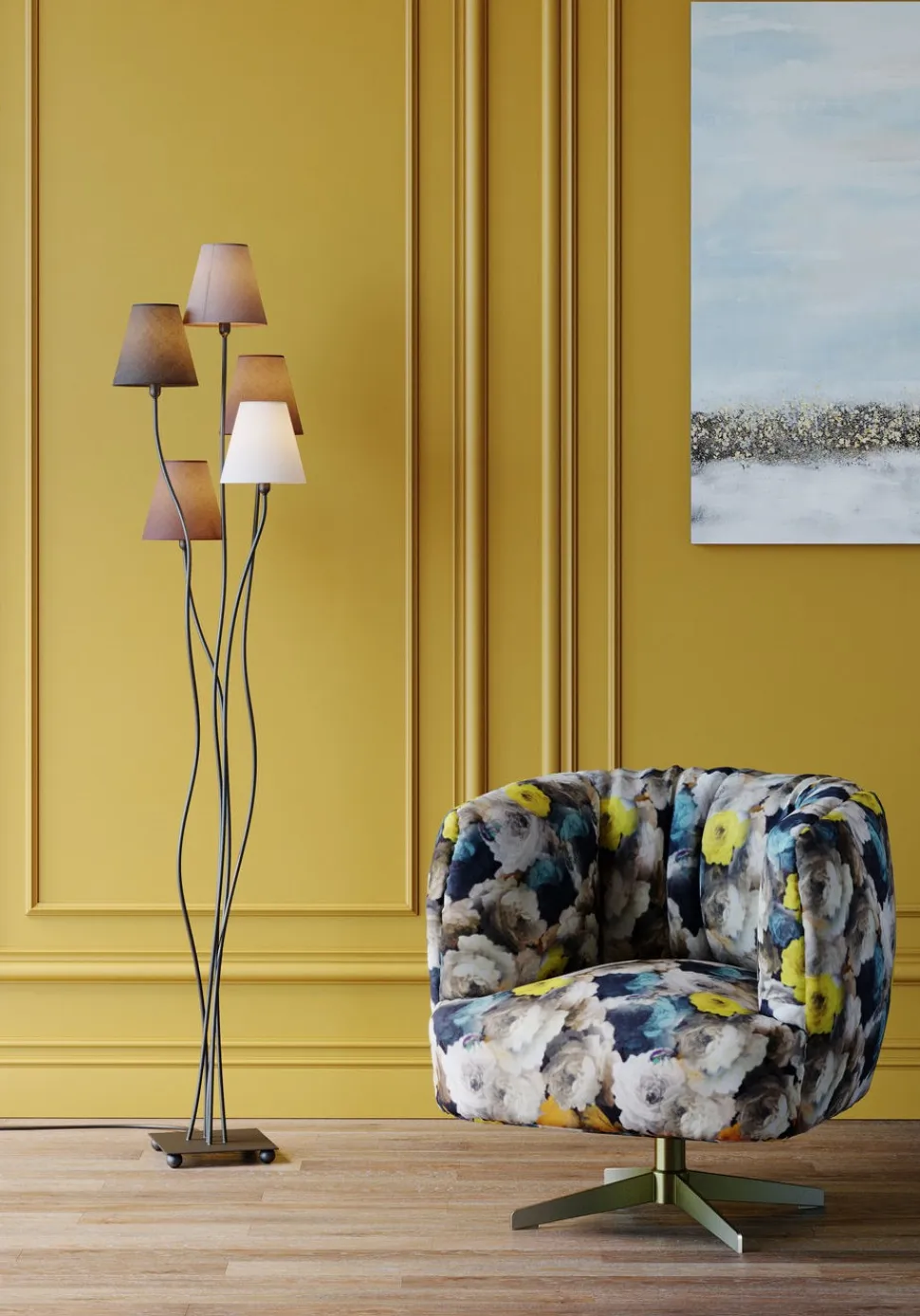 KARE Design Draaistoel Peony Flower Geel Discount