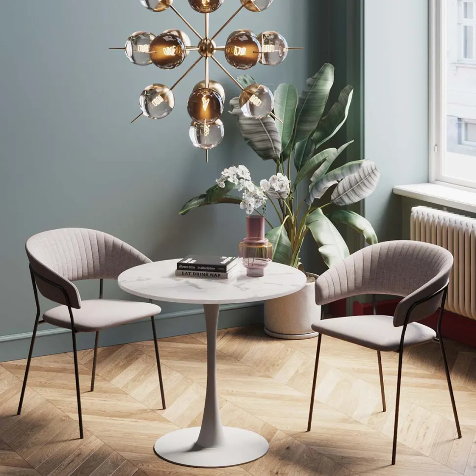 KARE Design Eettafel Schickeria Marble White Ø80cm Outlet