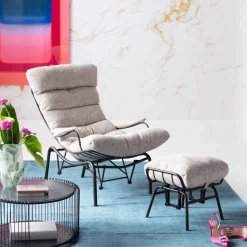 KARE Design Fauteuil + Hocker Vienna Swing Beige New