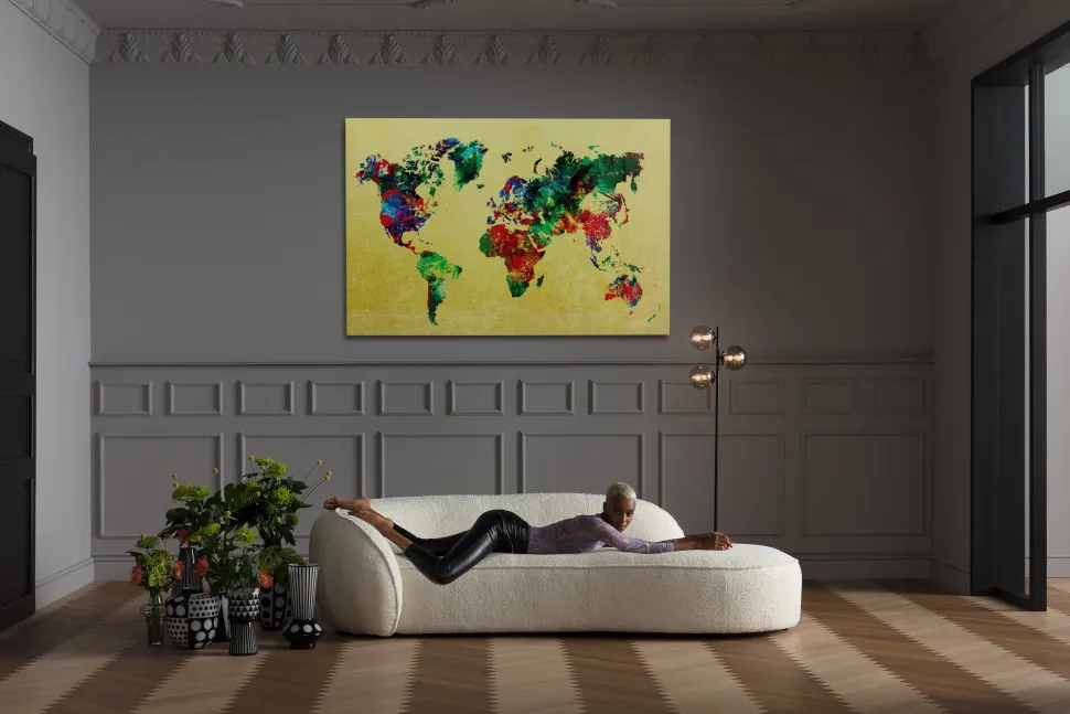 KARE Design Glas Schilderij Metallic Colourful Map 150x100cm Outlet