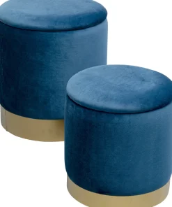 KARE Design Poef Cherry Storage Blue Brass (2/set) Best Sale